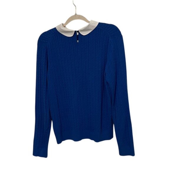 Brooks Brothers Sweater Womens XL Blue Cable Knit Cotton Removable Collar Preppy - Picture 4 of 9